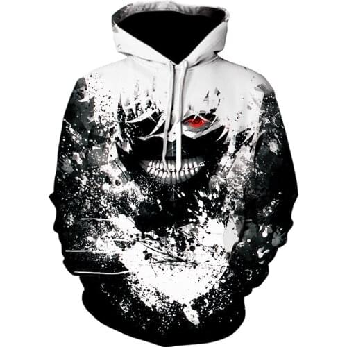 Japan Tokyo Ghoul Mens Hoodie Anime Harajuku 3D Printed Sportswear Street Hip Hop Boys Girls coat Fashion black Pullover