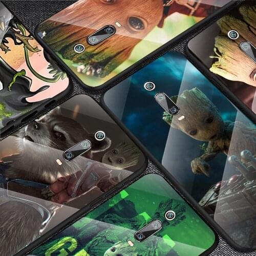 Cute Marvel Groot For Xiaomi Redmi K40 K30 K20 9T 9C 9A 9 8A 7 Pro Plus Tempered Glass Luxury Cover Phone Case