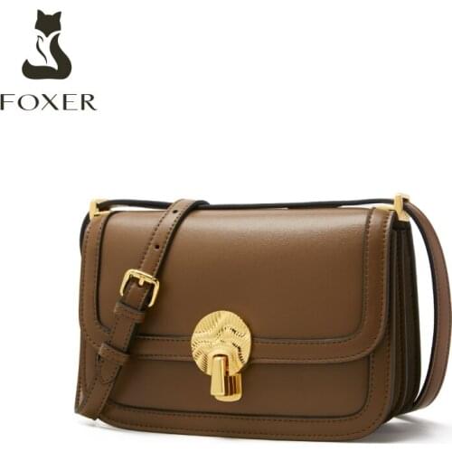FOXER 2021New Fashion Retro Shoulder Bag Ladies Split Lather Small Flap Crossbody Bag Adjustable Shoulder Strap Underarm Handbag