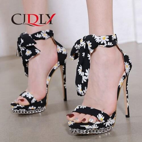 CJDLY Platform Leisure High Heel Sandals Women New Fashion Calico Ankle Strap Open Toe Heels Ladies Party Sandals Stripper Shoes