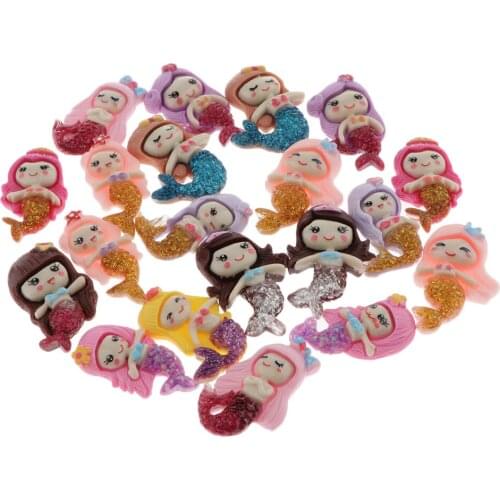 20 Pieces Cartoon Mermaid Resin Bling bling Flatback Button Bead Embellishment Craft