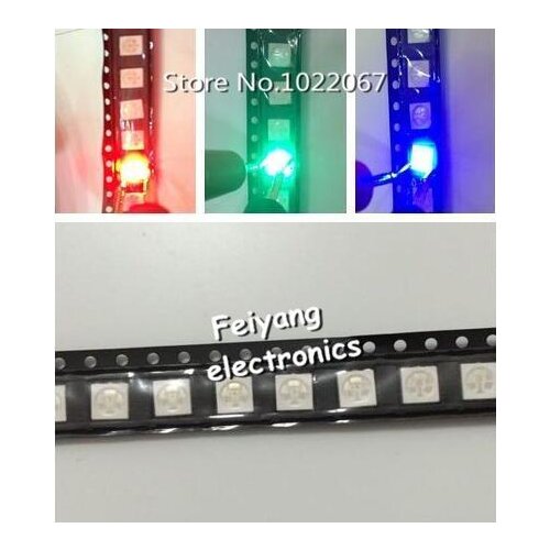 200pcs 5050 RGB SMD LED RED BLUE GREEN SMT LED PLCC-6 3-CHIPS Light Emitting Diodes Lamp Bead For Car, Boat, Bike DIY