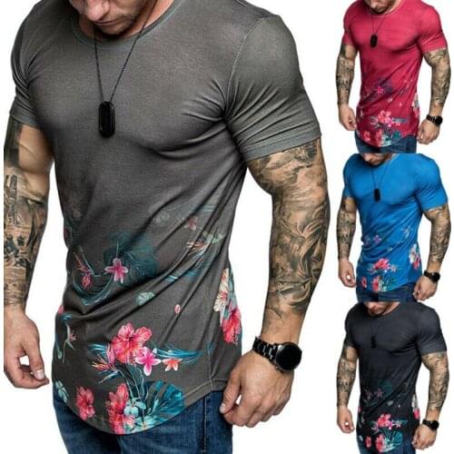 2019 Hirigin Mens Luxury O Neck Short Sleeve Shirts Casual Flower Print Stylish Slim Fit Shirt Top M-2XL