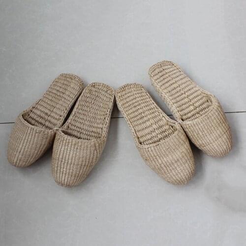 2020 straw slippers handmade sandals unisex summer home shoes new couple shoes fashion beach slippers