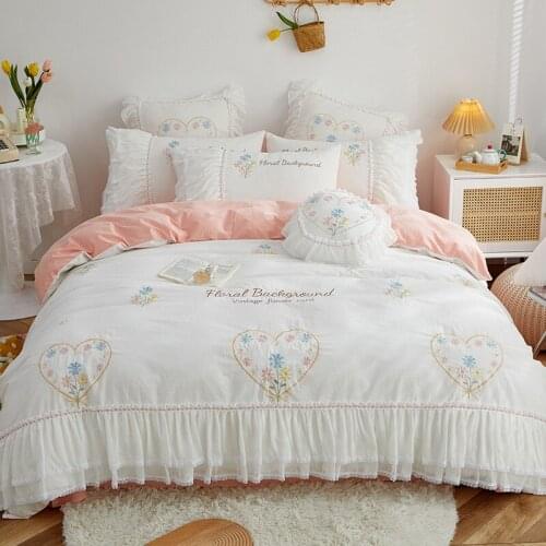 2021 new Washed cotton Princess style bedding sets bed set double queen king size duvet cover bed sheet set pillowcase 4Pcs