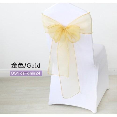 50pcs/Set Sheer Organza Wedding Knot Decorations Gold Sash Covers Chair Bow Belt Ties Chairs Sashes Wedding Banquet Supplies