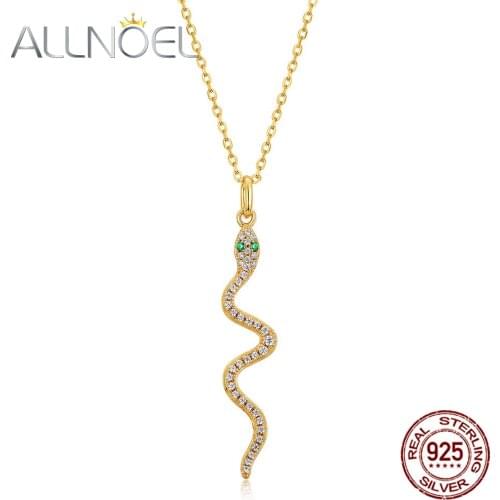 ALLNOEL Solid 925 Sterling Sliver Pendant For Women Green Nano Zircon Snake Classic Necklace Birthday Present Fine Jewelry New