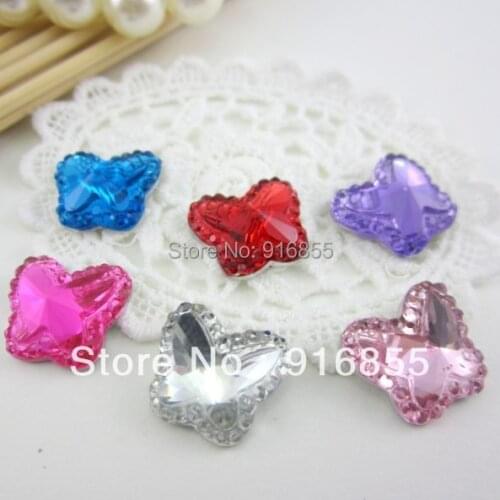 Free shipping fashion 100pcs/lot 17*13.5mm lovely butterfly shape flatback resin rhinestone for DIY decoration(many colors)