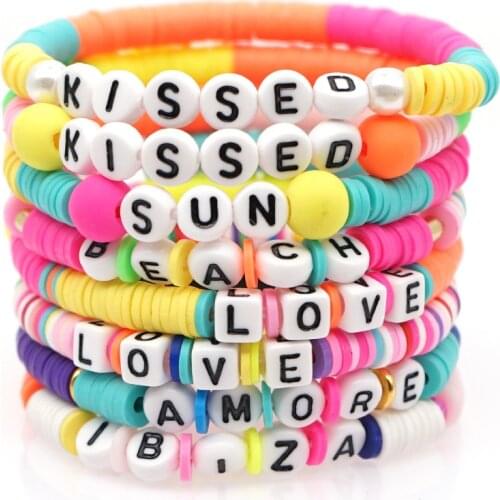 Boho Bracelet For Women Handmade Bracelets Custom Heishi Disc Beads Letter Pulseras African Multicolor Jewelry 2020 New