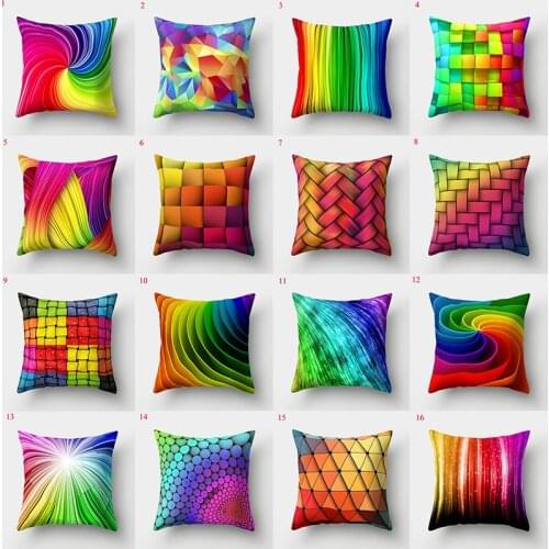 Rainbow Color Geometry Stripe Pillow Case Fashion Geometric Printing Soft Pillowcase Square Colourful Decorative Pillow Cases