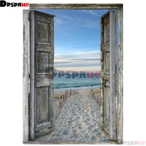 Dpsprue Full 5D DIY Square/Round Drill Diamond Painting "Door Sea Scenery" Diamond Embroidery Cross Stitch 3D Decor Gift DF12