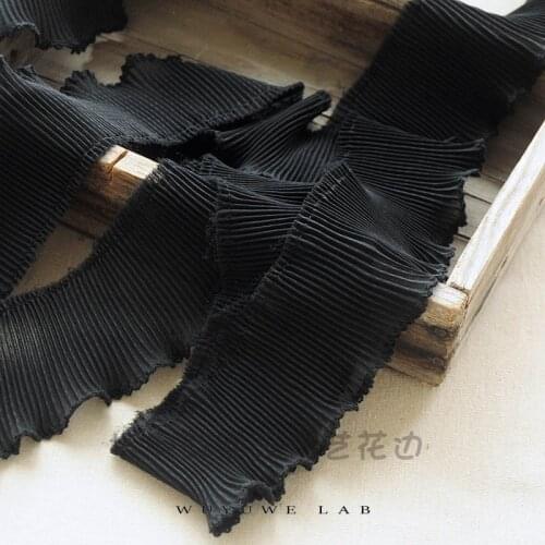 1M Luxury White Black Pleated Chiffon Fold Elastic Lace Ruffle Trim Ribbon Dress Collar Applique For Sewing Supplies 7CM Wide