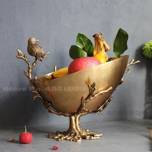 European Brass Branch Bird Fruit Tray Model Room Decoration Dining Table Coffee Table Storage Tray Hand-decorated Ornaments