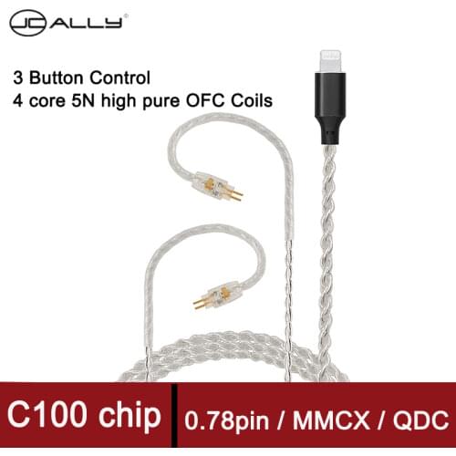 Earphone upgrade cable QDC/mmcx/0.78 voor apple c100 lightning plug 4 core 5N high pure OFC cable 3 button For Shure/KZ/ZSN/FiO