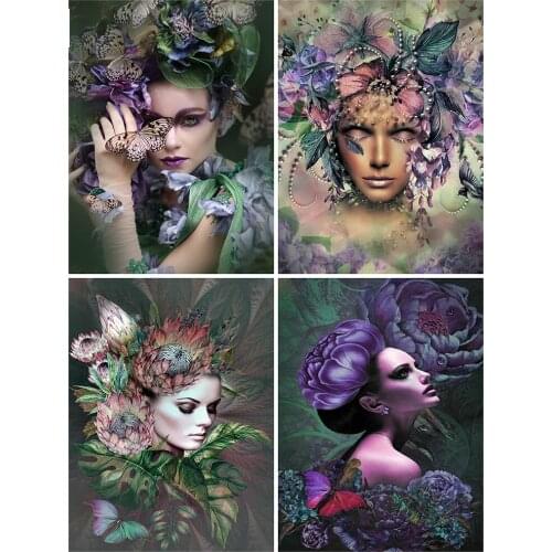 KAMY YI Coquettish Woman Flowers Diamond Painting Landscape Cross Stitch 5D Diy Full Diamond Embroidered Mosaic Home Decoration