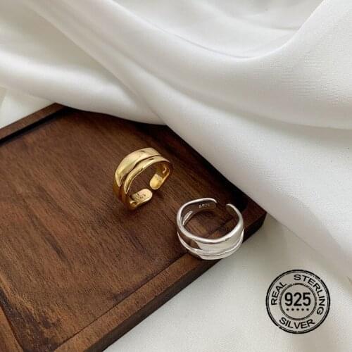 S925 Silver Rings For Women Opening Adjustable Wave Gold Color Vintage Jewelry Girlfriend Party Gift Fashion Accessories INEFFA