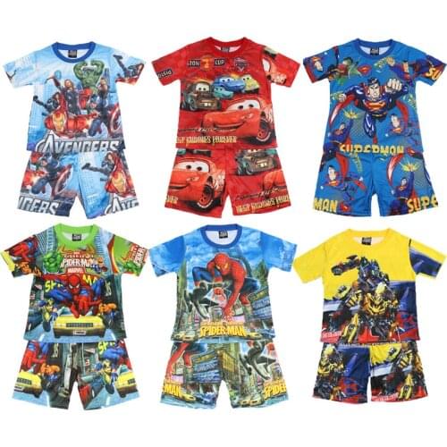 Marvel Avengers Boys Suit Summer 2021 New Childrens Pajamas Childrens Clothing Boys Home Clothes Spiderman Iron Man