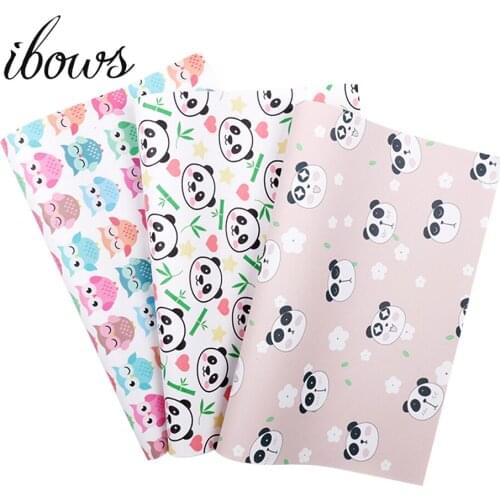 IBOWS 22*30cm Owl Panda Printed Faux Synthetic Leather Fabric Sheets For Handbags DIY Hair Bows Handmade Craft Sewing Materials