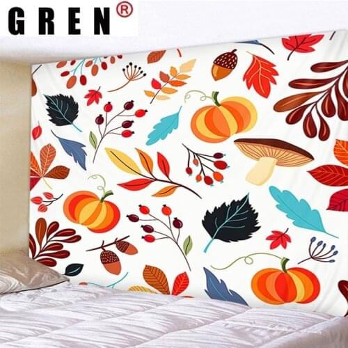 GREN Leaves Pumpkins Nuts Mushrooms Tapestry Hanging Covering Rugs Background Cloth Beach Mat Blanket Art Bedroom Home Decor