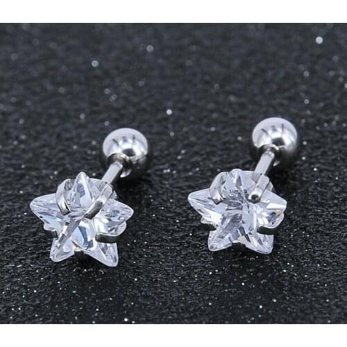 Lot50PCS Body jewelry-Ear Stud Tragus/Helix Bar/Stud AAA CZ Gems Prong set Star Shape All Clear CZ Ear Cartilage Short Bar Shine