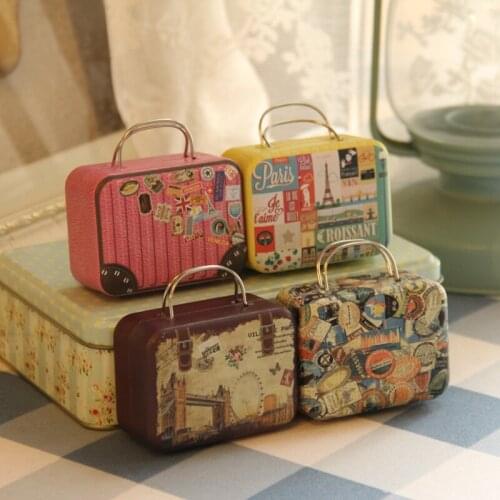 Multi-Pattern Suitcase Collectible Box Jewelry Coins Sundries Tin Box Creative Gift Storage Jars Earring Ring Metal Storage Cans