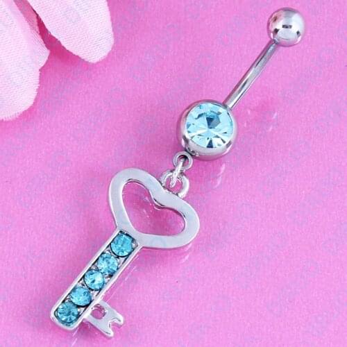 Fashion Heart key pendant navel belly ring body piercing jewelry Belly button ring button Nickel-free14G 316L surgical steel