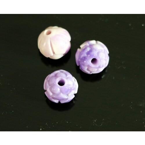Fashion purple artificial shell carving flower ball 9mm beautiful loose beads women men diy accessories 5pcs B908