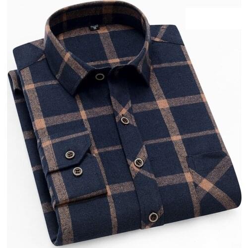 Mens Fashion Brushed Plaid Shirts with Chest Pocket Long Sleeve Slim Fit Youthful Soft Casual Checkered Flannel Shirt