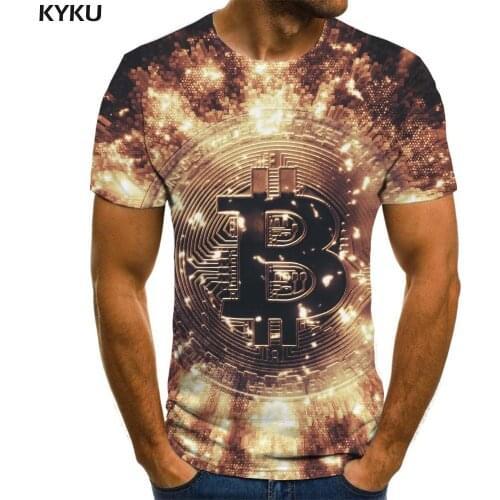 KYKU Bitcoin T shirt Men Street T-shirts 3d Fireworks Tshirt Printed Mens Clothing Hip hop Casual Tops Male Tops