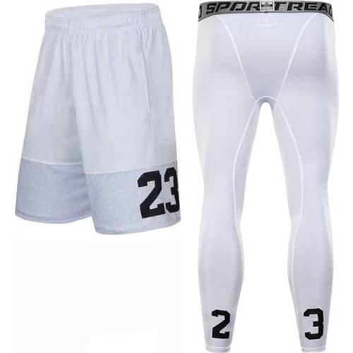 Men Basketball Sets Sport Suit Gym Workout Shorts + Tights Male Soccer Exercise Hiking Jogging Running Fitness Tracksuits 172L