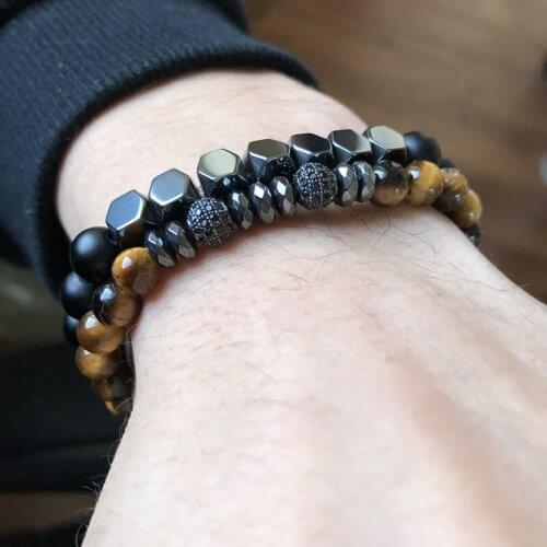 IRBACOO 2020 Men Bracelet 8mm Matte Onyx Stone Beads Cut Hematite Charm Bracelet For Men Jewelry Gift