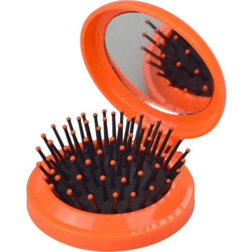 1 Pcs New Girls Portable Mini Folding Comb Airbag Massage Round Travel Hair brush With Mirror Cute Round Hair