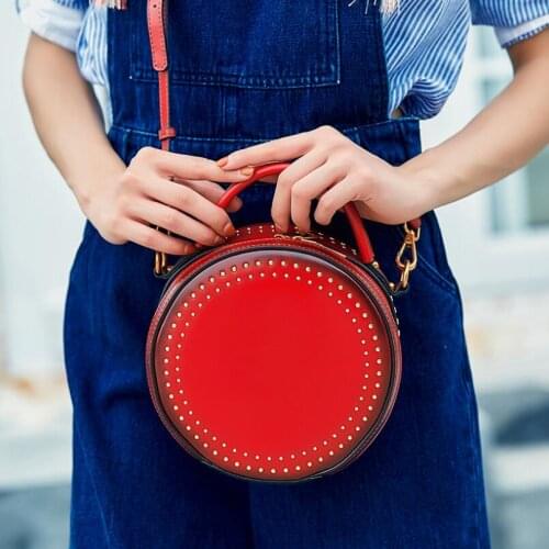 2021 New Women Messenger Bags Genuine Leather Small Round Bag Ladies Handbags Designer Shoulder Crossbody Bag