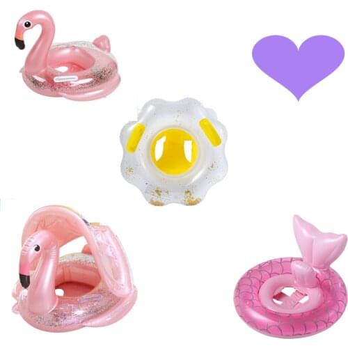 New Inflatable Swimming Ring Baby Pool Cartoon Floating Seat With Awning Summer Beach Toys Pool Party