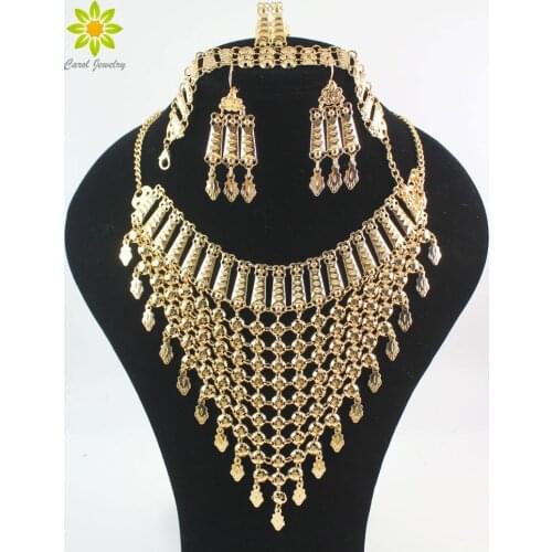 2020 New Design Dubai Gold Color Fashion Wedding Bridal Accessories Costume Necklace Set African Costume Jewelry Sets