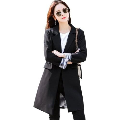 2019 Plus size L-5XL Spring Autumn Blazers and Jacket Women Black Fashion Casual Top Female Long sleeve Loose Long Blazers G464