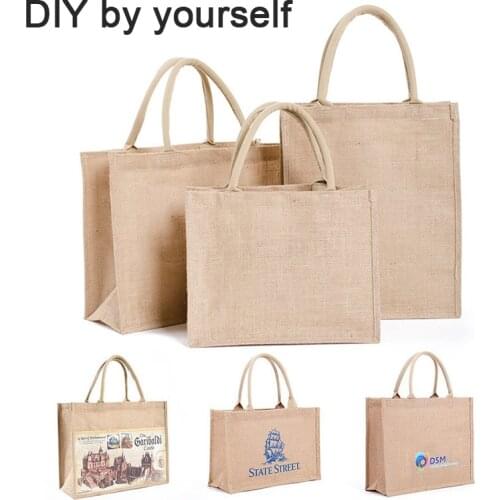 Portable Reusable Jute Shopping Bag Eco Friendly Burlap Large Capacity Handbag