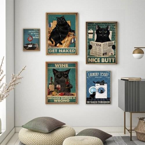 Spiritual Black Cat Poster Art Print Vintage Funny Bathroom Sign Canvas Painting Home Decor Art Wall Mural