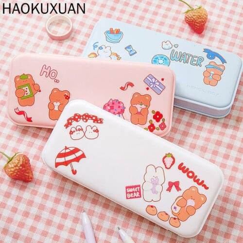 Simple And Cute Stationery Box Large-capacity Waterproof, Split Grid Buckle Portable Pencil Case For Students