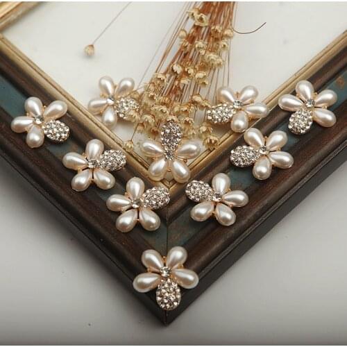 10pcs Flower Rhinestones Buttons Pearl Button Wedding Decoration Diy Alloy Diamond Crystal Bow Accessories