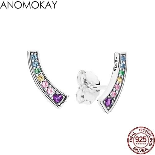 New Arrival 925 Sterling Silver Colorful Zircon Rainbow Stud Earrings Trendy Party Fine Earrings Jewelry for Women Girl Gift