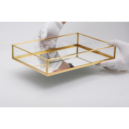 Scandinavian Minimalist Tray Mirror Based Promise Engagement Presentation Table Gold Brass Brass 30x20x6cm