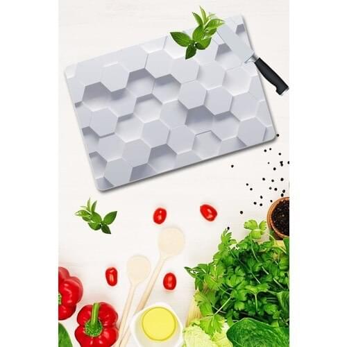 Glass Cutting Board White Hexagon Pattern Glass Cutting Plate heat Resistant Glass 30x40 Chopping Block Glass High Quality print