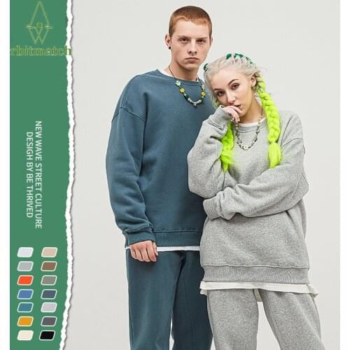 Oversize Winter Man And Women Sweatshirt Fleece Thick 360g Fabric Solid Streewear Pullover Basic Sweatshirts Jogger Texture Tops