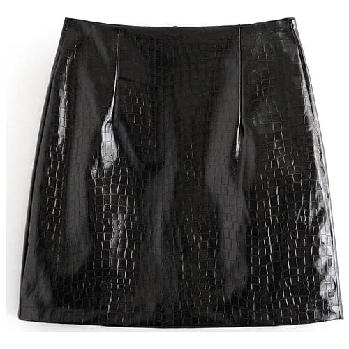 ZA Women 2020 Chic Fashion Faux Leather Textured Mini Skirt Vintage High Waist Back Zipper Female Skirts Mujer
