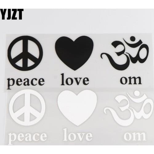 YJZT 15.9×6CM Peace Love Om Word Sign Vinyl Car Sticker Decal Personality Creative Black/Silver 4C-0460