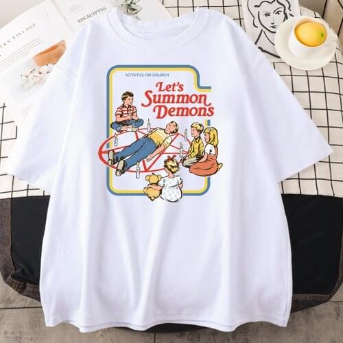 OUSLEE Summer Demon Womens T Shirt Harajuku Scary Cartoon Mens Tee Tops Chic Ullzang Grim Evil Series Tshirt Female Streetwear