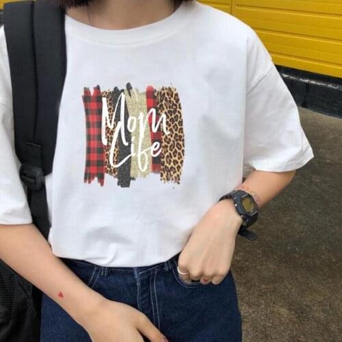 Fashion Mama Leopard Plaid Print T Shirt Women Tops Mothers Daycasual Summer Tee Shirt Femme Harajuku Shirt Camiseta Mujer