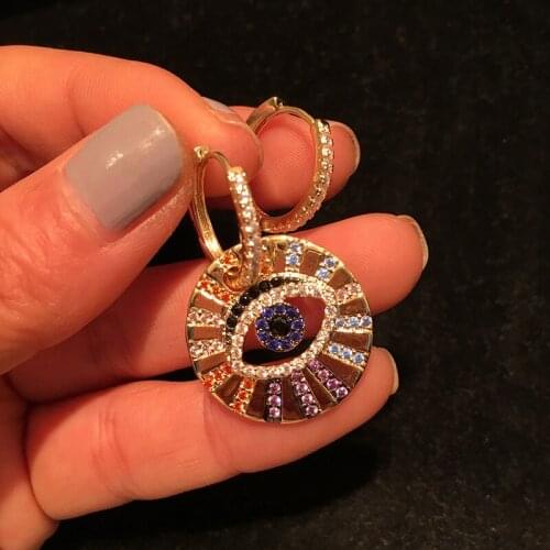 UMGODLY Brand Multicolor Zircon CZ Asymmetric Lucky Eye Earrings Women Fashion Pop Jewelry April New Arrival