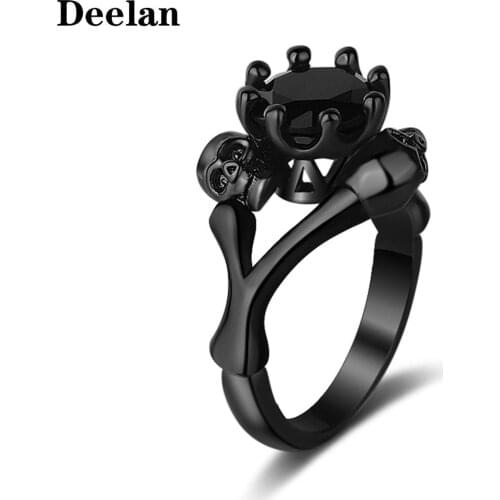 Deelan Fashion Women Lovers Ring Black Zirconia Rings Set For Wedding Ring Love Gift